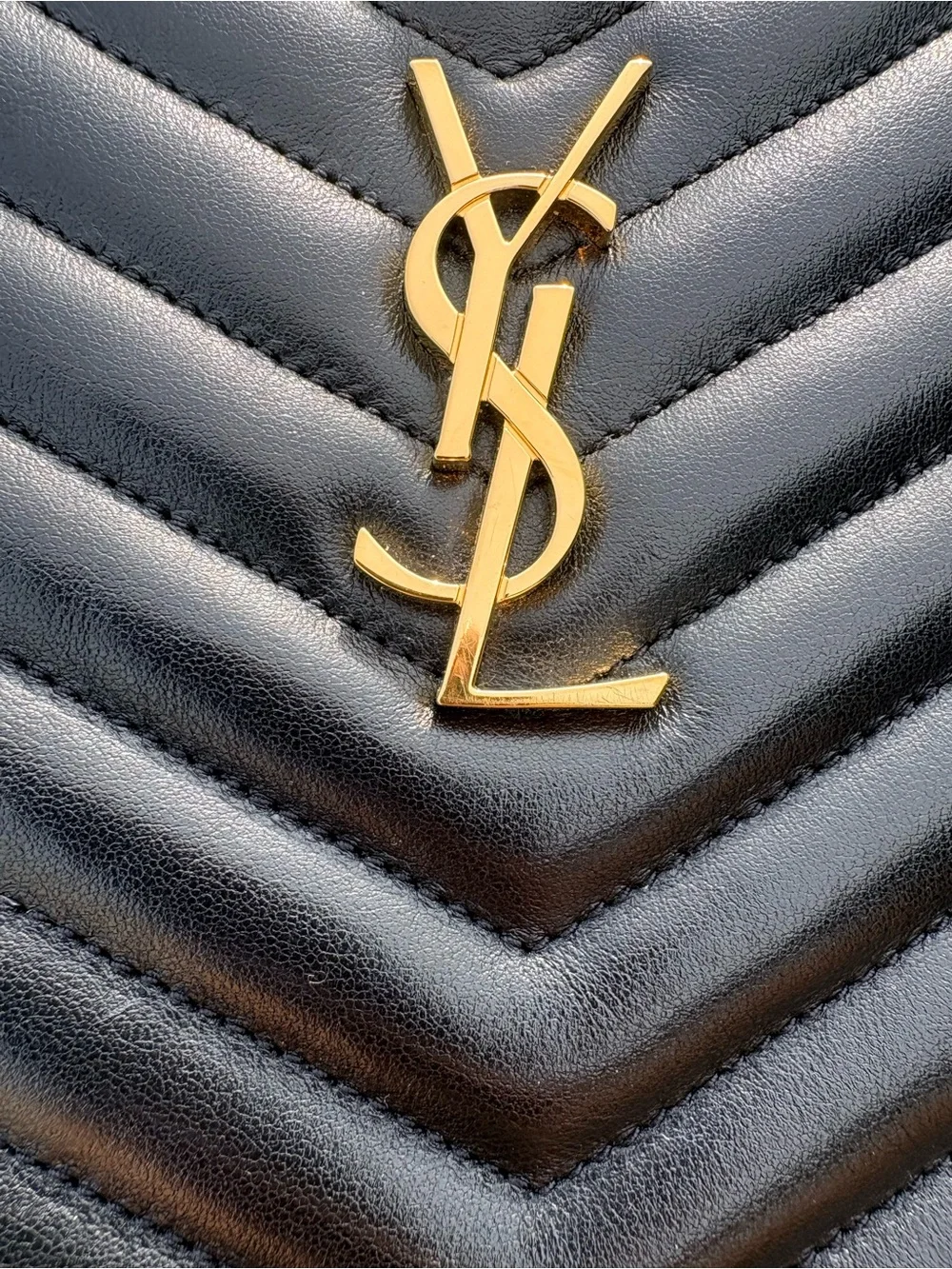 Saint Laurent Black Quilted Chevron Leather Clutch with Gold YSL